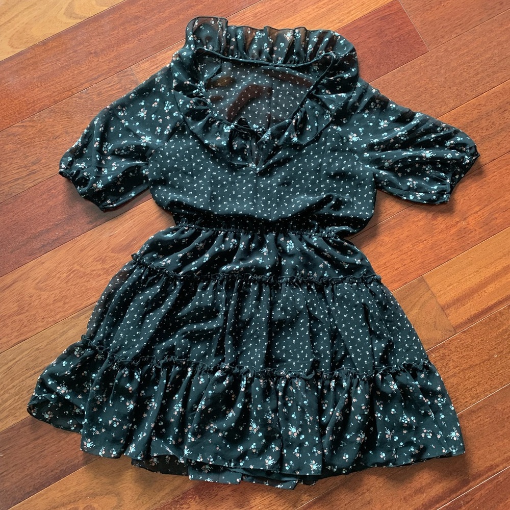 Black Floral Dress, Size M